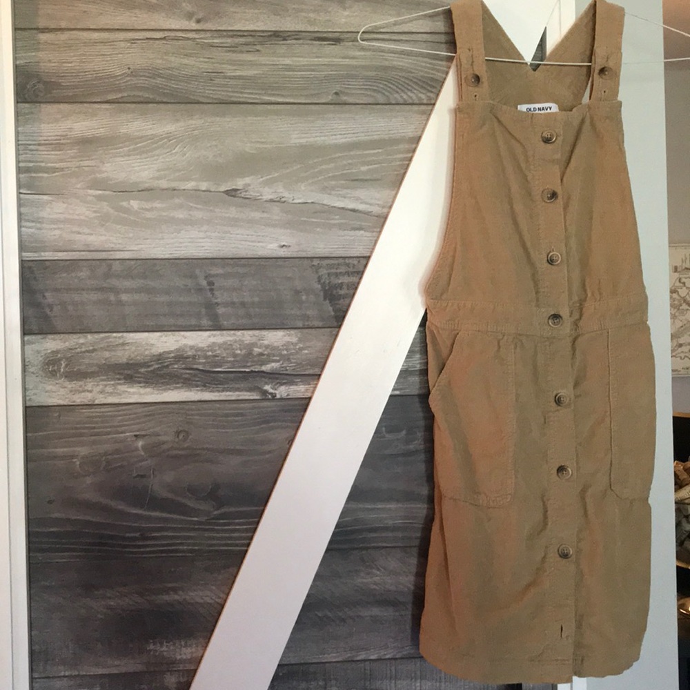 Corduroy Girl’s Dress Button Beige/Tan